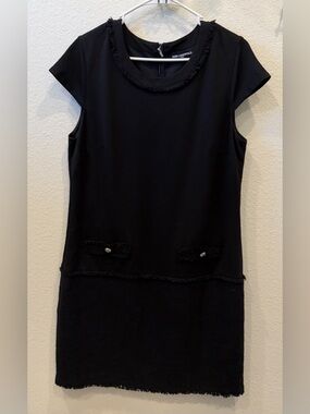 Karl Lagerfeld Paris Ongoing Black Tweed Dress 10 Fringe Sheath Career Boucle